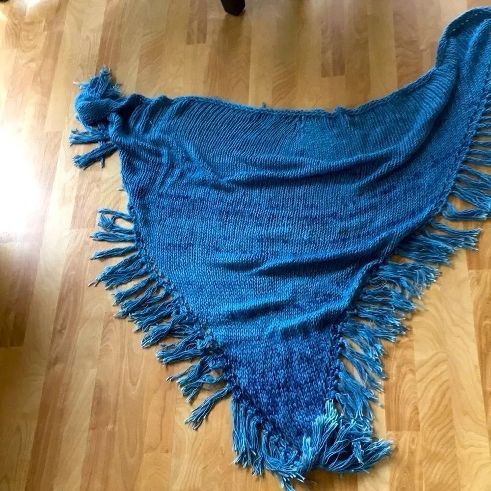 HAND CRAFTED Chunky Scarf Shawl fringe denim wool cotton mohair cashmere silk